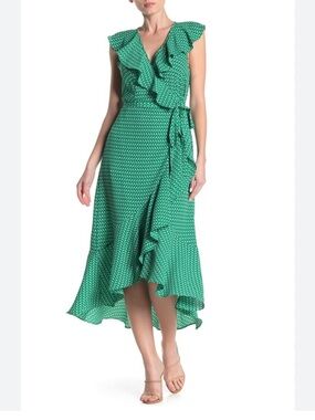 Max Studio Emerald Green Ruffle Wrap High-Low Dress